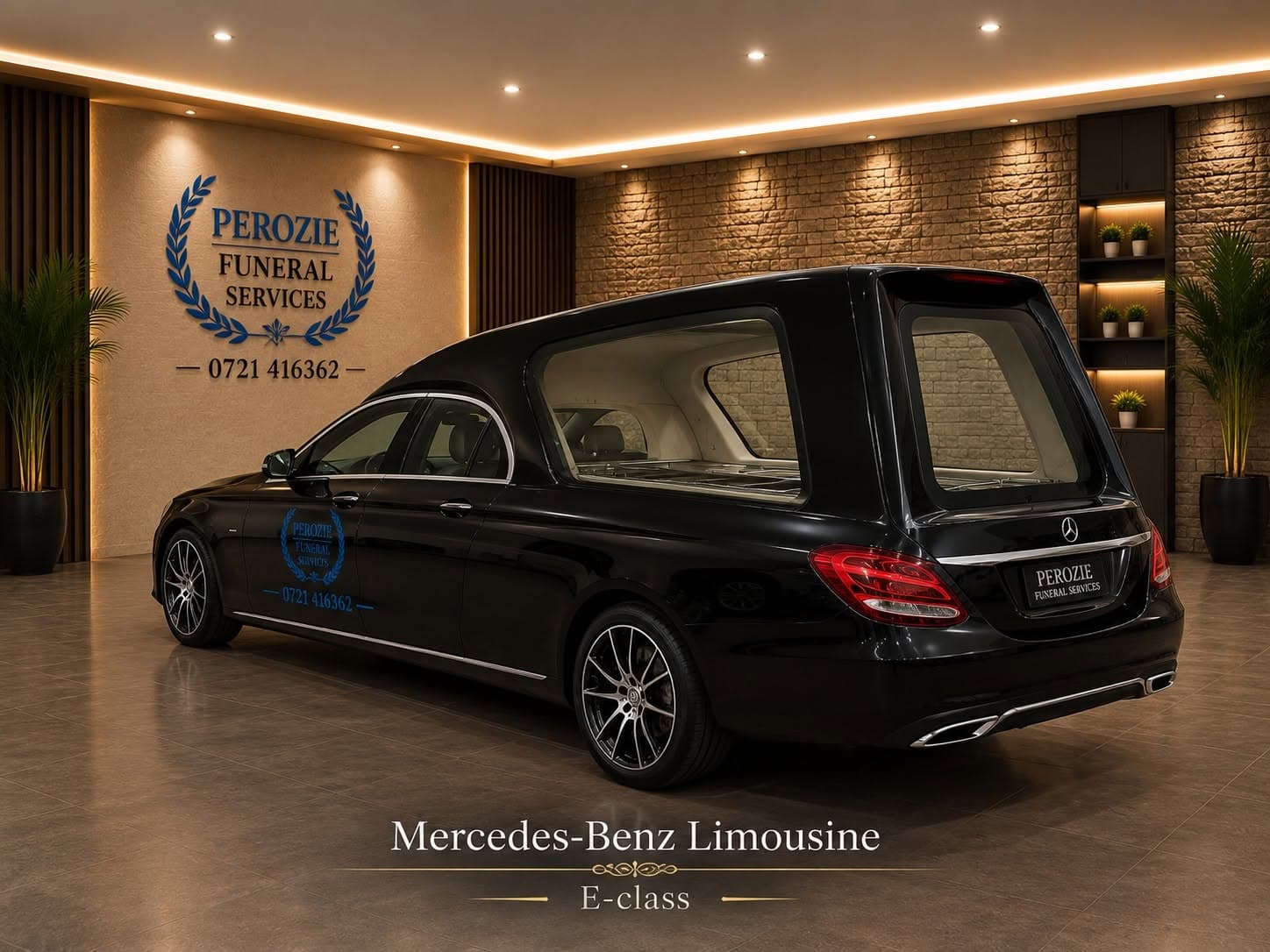 GLS 500 limousine hearse front view — Perozie fleet